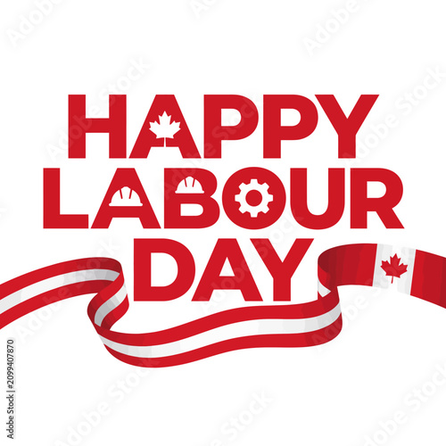 Happy labour day canada with flag and worker icons