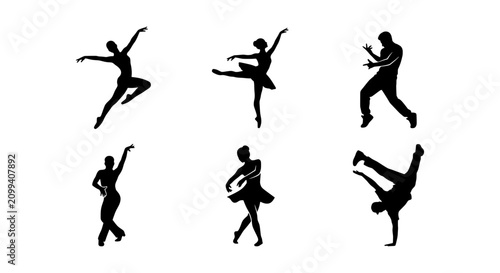 Photography Diverse Dancer Silhouettes: Ballet, Hip Hop, Contemporary Poses, Vector Art