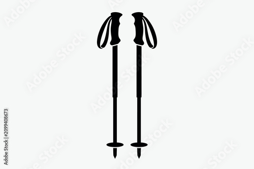 Foto Pair of trekking poles depicted as a black silhouette against a transparent back