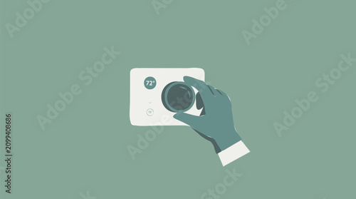 Setting the ideal room temperature with a smart home thermostat, emphasizing comfort and energy management through modern technology