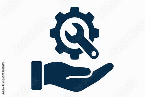 Photos Gear and wrench held in a hand a flat blue icon on a transparent background cogw