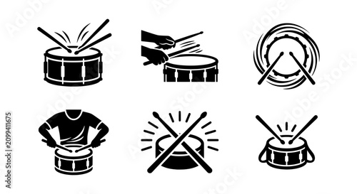 Quadro em tela Drum Set Icons, Percussion Vector Graphics, Musical Instrument Symbols, Drumming