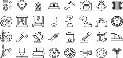 Foto Heavy Industry and Mechanical Engineering Line Icon Set Featuring Manufacturing