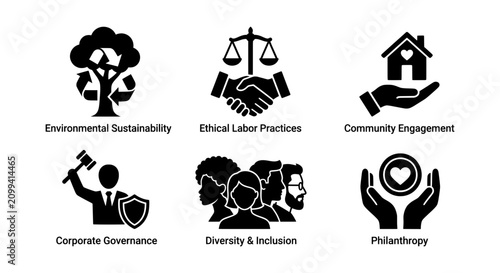 Cuadro en lienzo ESG Icons: Sustainability, Ethics, Governance, Diversity, Community, Philanthrop