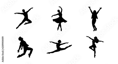 Obraz na płótnie Diverse Dancer Silhouettes, Ballet & Modern Dance Poses, Dynamic Movement Vector