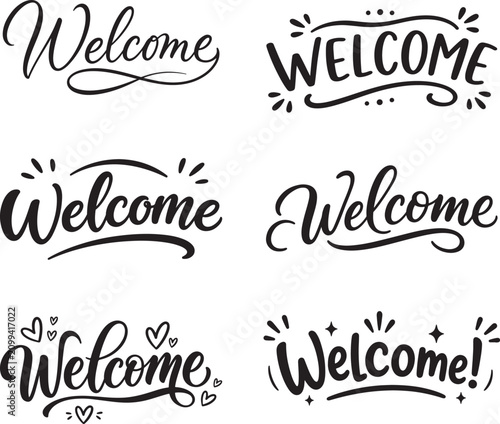 welcome calligraphy lettering typography text design vector set