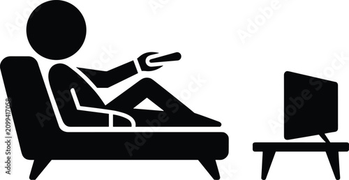Photos Silhouette pictogram of a man relaxing on a lounge sofa watching TV with a remot