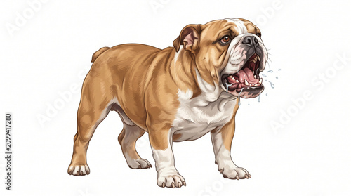 Fotografie Vector Illustration of a Standing English Bulldog Drooling Isolated on White Bac
