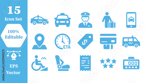 Canvastavla Taxi service and passenger transportation icon set for mobile apps with location