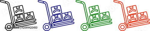 Fotografie Hand truck icon set featuring boxes on dolly cart in four colors designed on transparent grid background