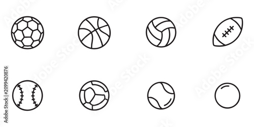 Fotografie Sport ball icons set: football, basketball, volleyball, rugby, baseball, soccer, tennis, golf