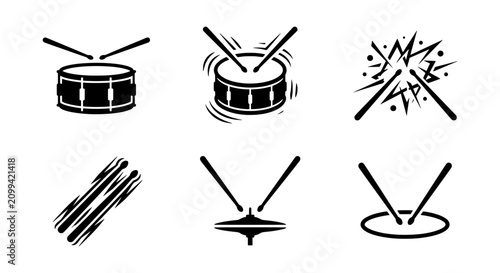 Canvas Print Drum Set Icons, Percussion Symbols, Music Performance Graphics, Vector Art Colle