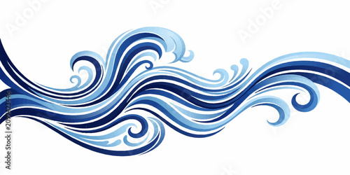Abstract flowing deep blue water wave swirl on white background with abstract transparent illustration background