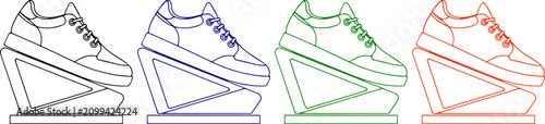 Foto Sneakers footwear icon set showing stylish athletic training shoes presented on platform display stand design