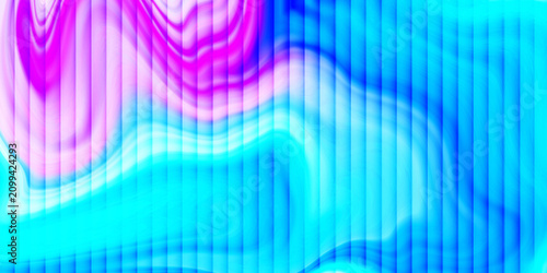 Digital scanline pattern over blue and magenta fluid wave art.