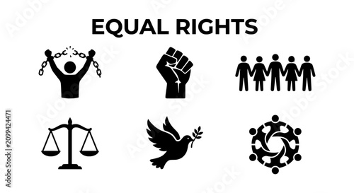 Photos Equal Rights Icons: Justice, Freedom, Unity, Peace, Equality Symbols Vector Set
