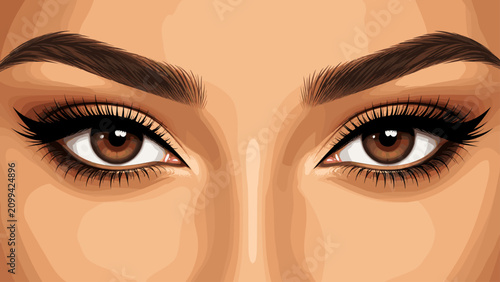 Close-up woman eyes with dramatic eyeliner, eyes, woman, closeup, eyeliner, makeup, beauty, gaze, face, brown, lashes, skin,