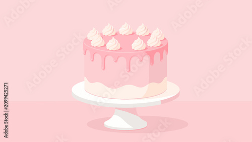 Minimal pink cake on white stand against pastel background, cake, pink, stand, dessert, frosting, birthday, bakery, sweet, minimal