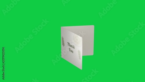 On play thank-you card rotating and opening, revealing blank interior for mockup on transparent BG
