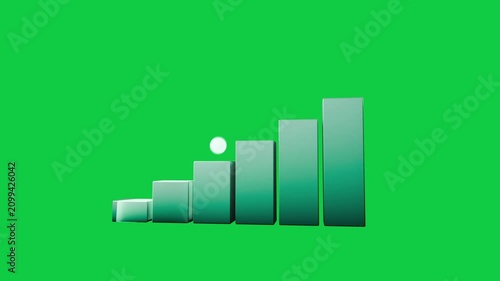Base appearing on transparent canvas six green bars rising orb hopping arrow turning showing growth