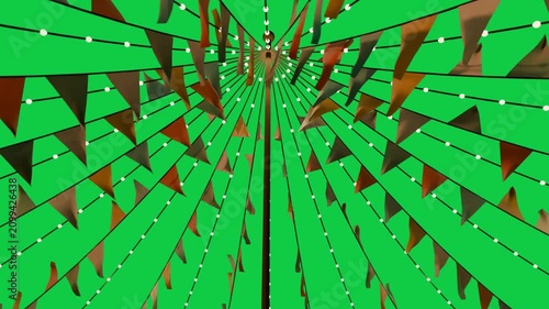 Canopy camera moving, rotating, flags fluttering, layering on transparent, creating lively canopy