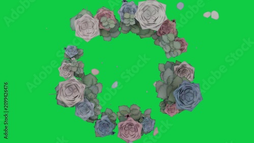 Lower-left cluster appearing, pastel blooms forming wreath for overlay on transparent bg