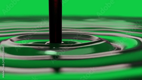 Stream pouring, striking pool, forming crown rings, then damping, showing sheen on transparent bg