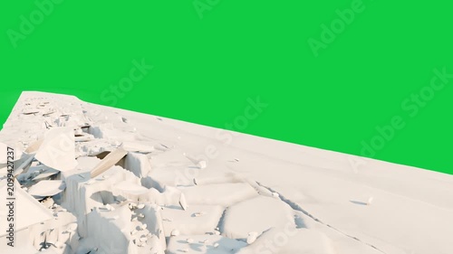 Crack forming causing slab breaking, dust rising, cam panning, transparent bg, showing collapse