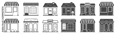 Quadro em tela Shop building element with store facade and retail frontage on transparent backg