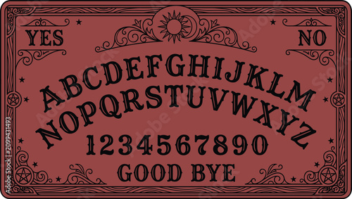 Tableau sur toile Halloween spirit board mystical occult divination vector illustration vintage ga
