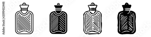Fotografie Vector icon set of four hot water bottles in various styles: outline, solid, and hand-drawn