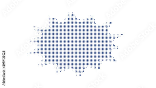 Halftone blue starburst splash shape with fading dotted pattern on transparent background texture.