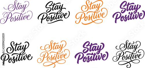 Fotografía Stay positive typography collection eight colorful hand lettered designs