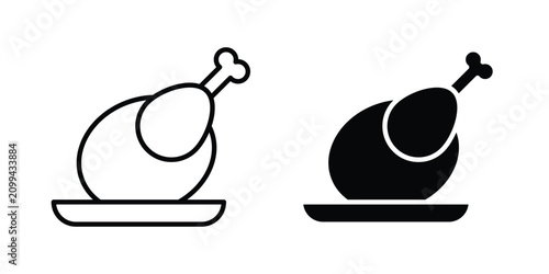 Cooked chicken icon in black and white, best for Business