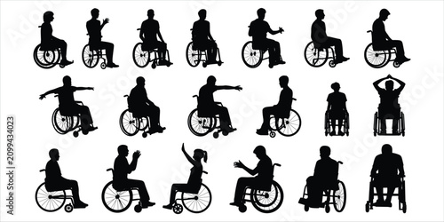 Photos Silhouettes of people in wheelchairs in various poses and activities keywords ve