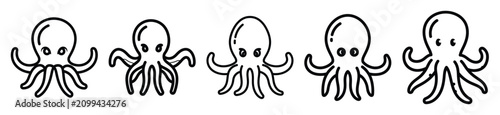 wacky octopus drawing line art symbol and funny outline vector icon set.
