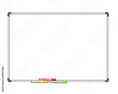 Blank whiteboard with markers on bottom isolated on white background for education and presentation purposes easily transparent background