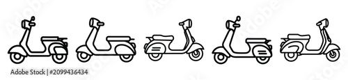 laughing scooter drawing line art symbol and funny outline vector icon set.