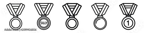 silly medal drawing line art symbol and funny outline vector icon set.