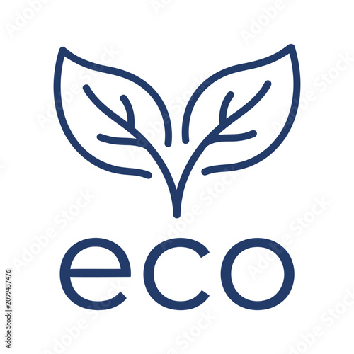 Eco friendly symbol with stylized leaf shapes and text for sustainability
