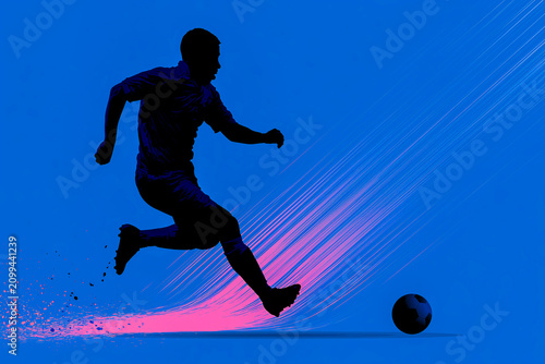 Illustration of Soccer Player Silhouette, blue background