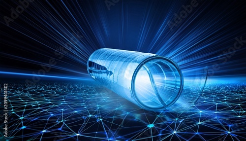 transparent pipeline glowing blue tube glass technology data network transfer