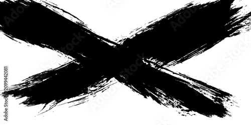 Fotografie A bold black 'X' mark rendered with rough, expressive brushstrokes, symbolizing negation, cancellation, or error