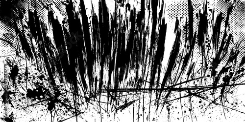 Obraz na plátně Abstract ink splash with bold brushstrokes and splatters creates a dynamic and expressive background with a hint of vintage halftone texture