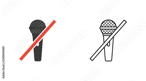 Billede på lærred Microphone Prohibition Icon Black And White Line Art On White Background