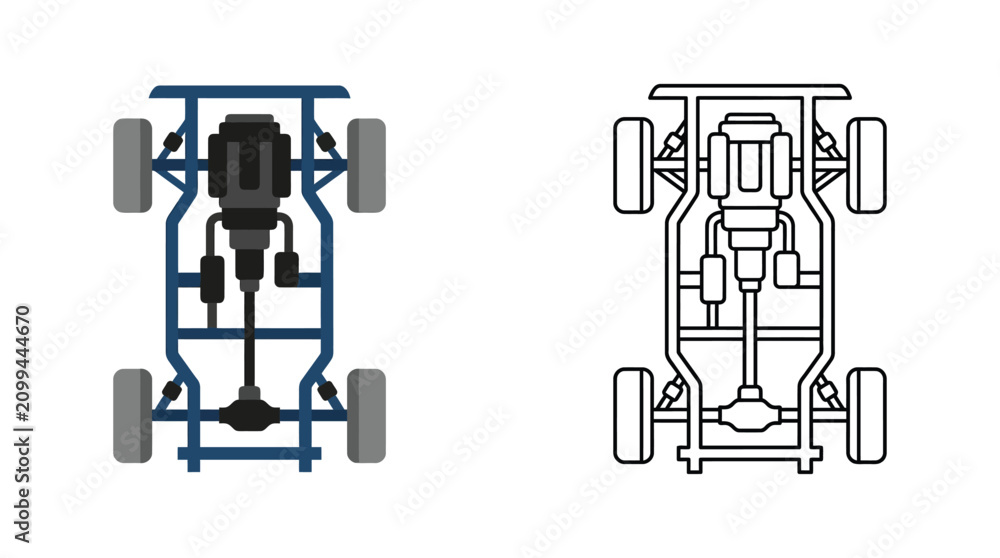 Obraz premium Formula One Race Car Chassis Vector Illustration With Color And Monochrome Versions