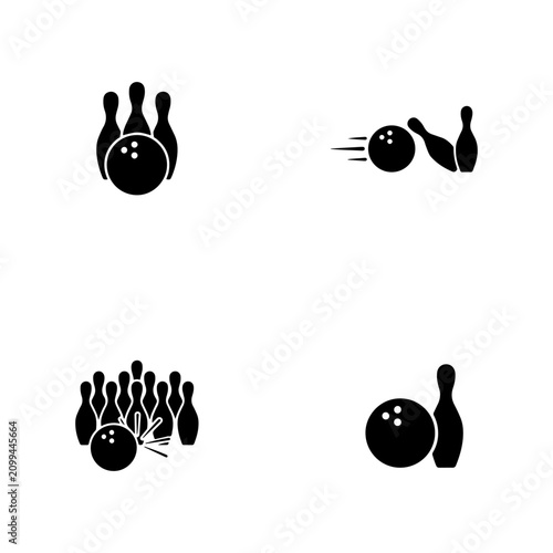Bowling graphics highlight common pin layouts and ball trajectories within a set of minimalist icons.