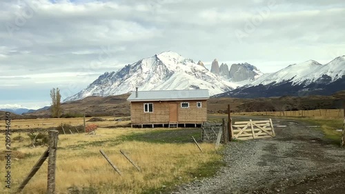 Cinematic view of mountains, rivers and pristine landscapes in Chilean Patagonia under daylight. Untouched wilderness with dramatic peaks, valleys and natural scenery in southern Chile.