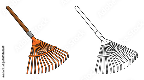 Garden Leaf Rake Colorful Illustration And Line Art Version
