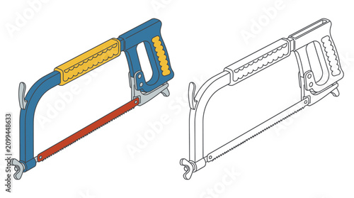 Bild auf Leinwand Hand Saw Illustration Blue And White Line Art Design
